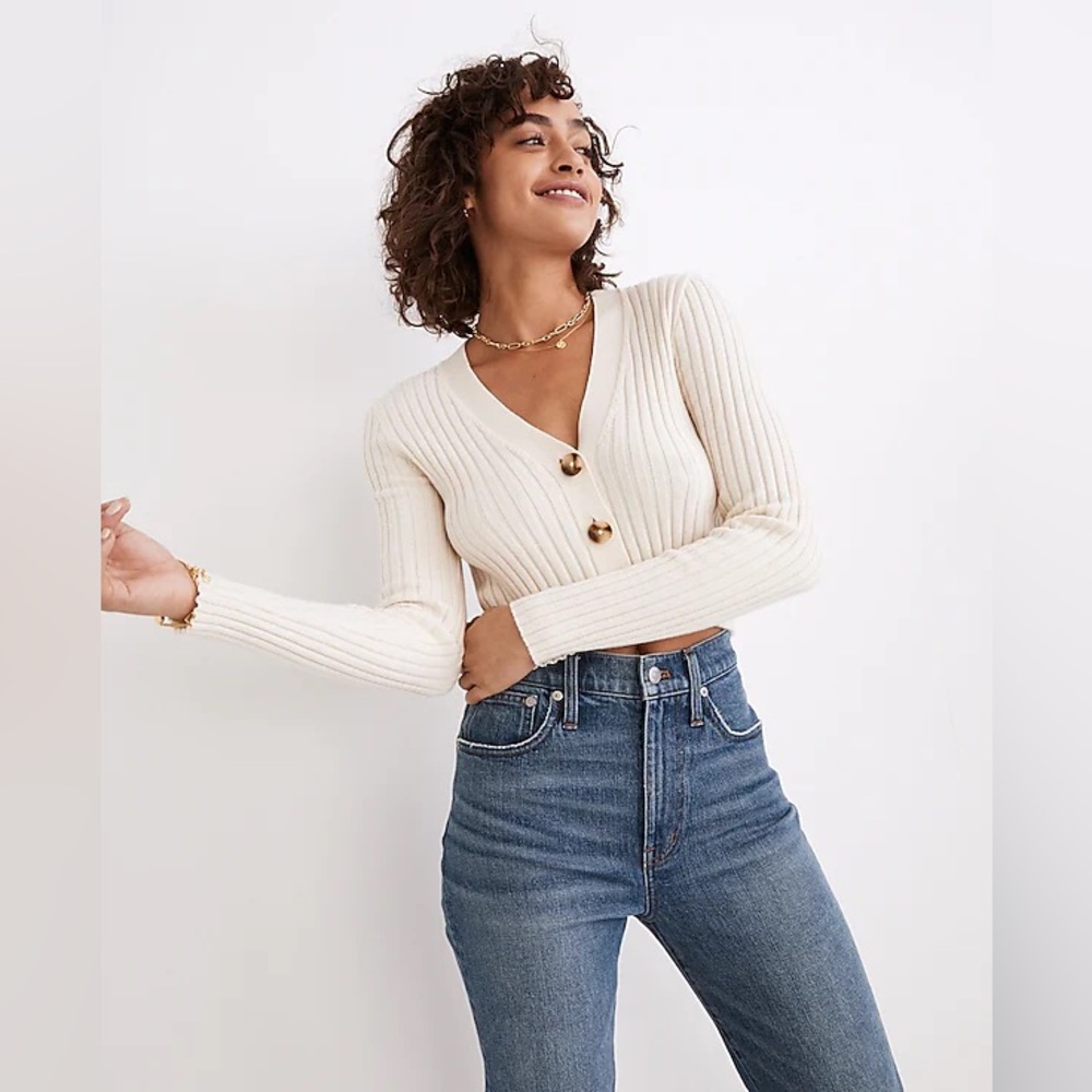 Brenville Crop Cardigan Sweater in Antique Cream in XS